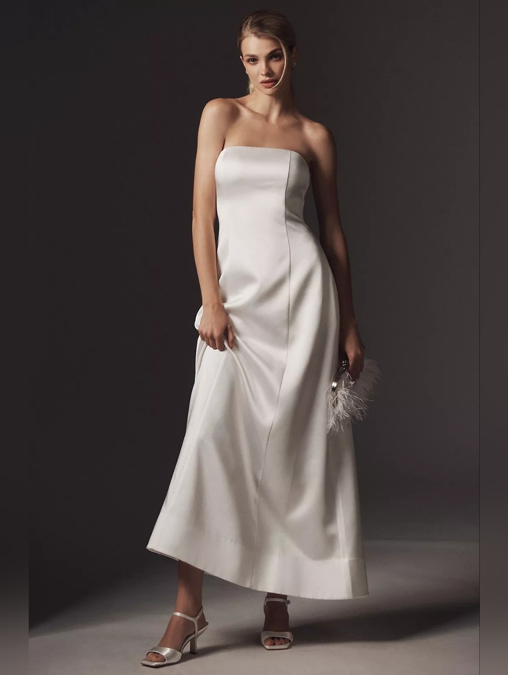 Mare Mare White Satin Piper Strapless Fit & Flare Maxi Dress Size Medium NWOT